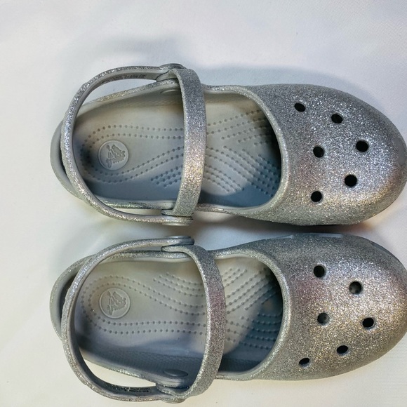Crocs girls silver glitter sandals shoes double ankle straps Sz 13 - Picture 3 of 9